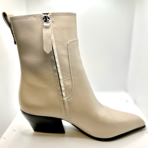 NWT Franco Sarto Anina Womens Leather Heels Mid-Calf Boots Size:7 Color: Chalk - Picture 5 of 10